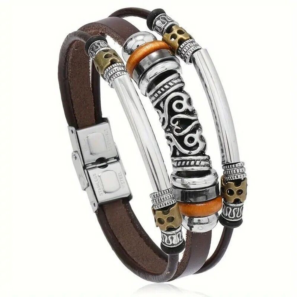 6 Piece PU Leather Bracelet Set